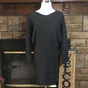 Joan Vass Wool Blend Sweater Tunic Top Gray Cable Knit Size Large